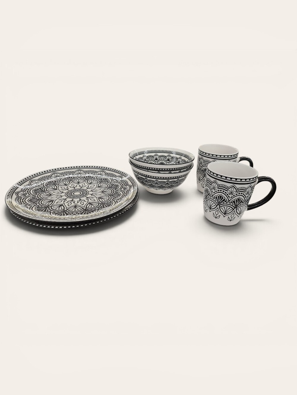 Source Unknown Black & White Mandala Dinnerware Set